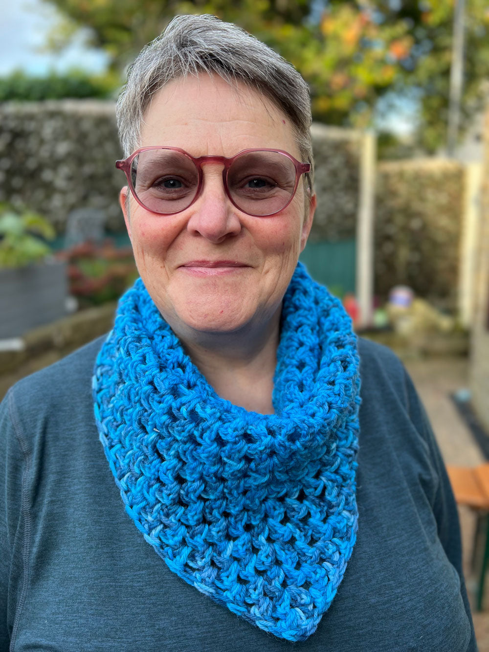 Blue ‘Louisa’ Crochet Triangular Scarf