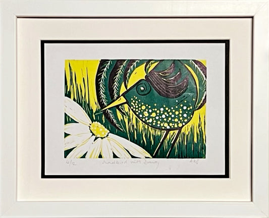 Madbird with Daisy Linocut